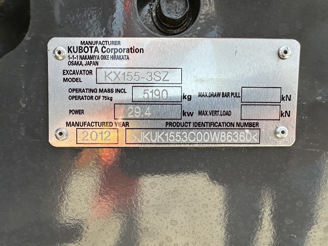 2012 kubota kx155-3sz midi-graafmachine - afbeelding 35 van  40